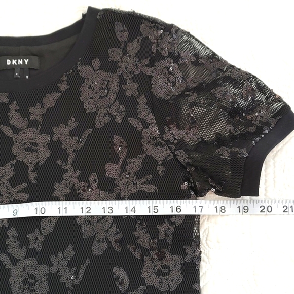 DKNY Womens Black Sequins Mesh Rib Collar & Sleeve Party Cocktail Dress/Size 2 - Picture 5 of 10